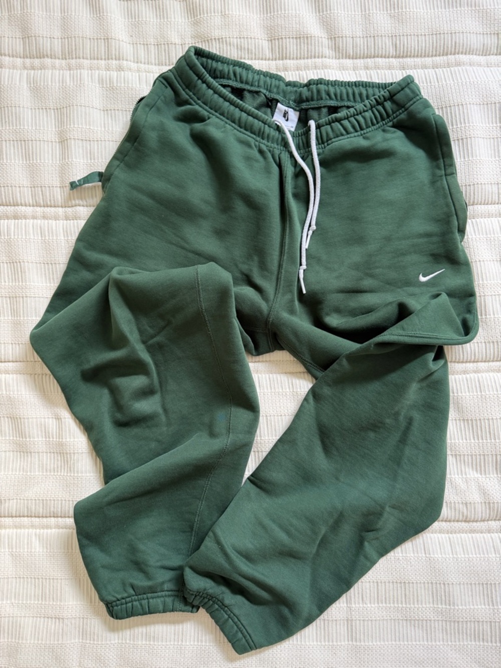Nike Men’s Dark Green Fleece Joggers with White Drawstring